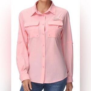 Bassdash Peachy Pink UPF 50+ Button-Up Outdoors Fishing Quick Dry Shirt Sz Lg